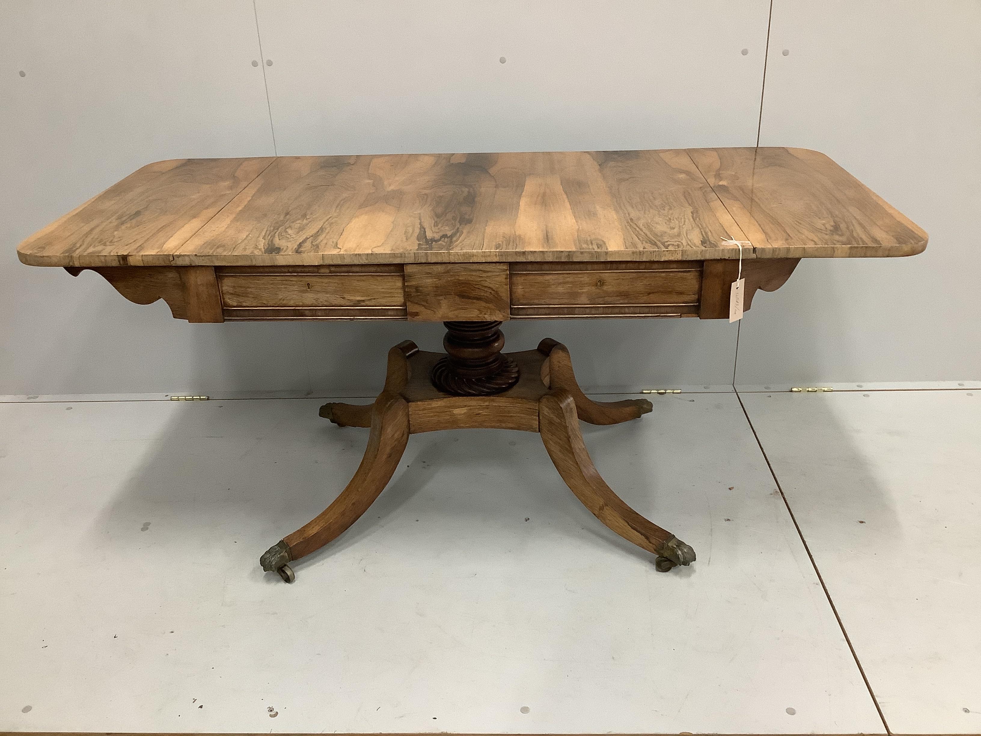 A Regency faded rosewood sofa table, width 100cm, depth 71cm, height 70cm